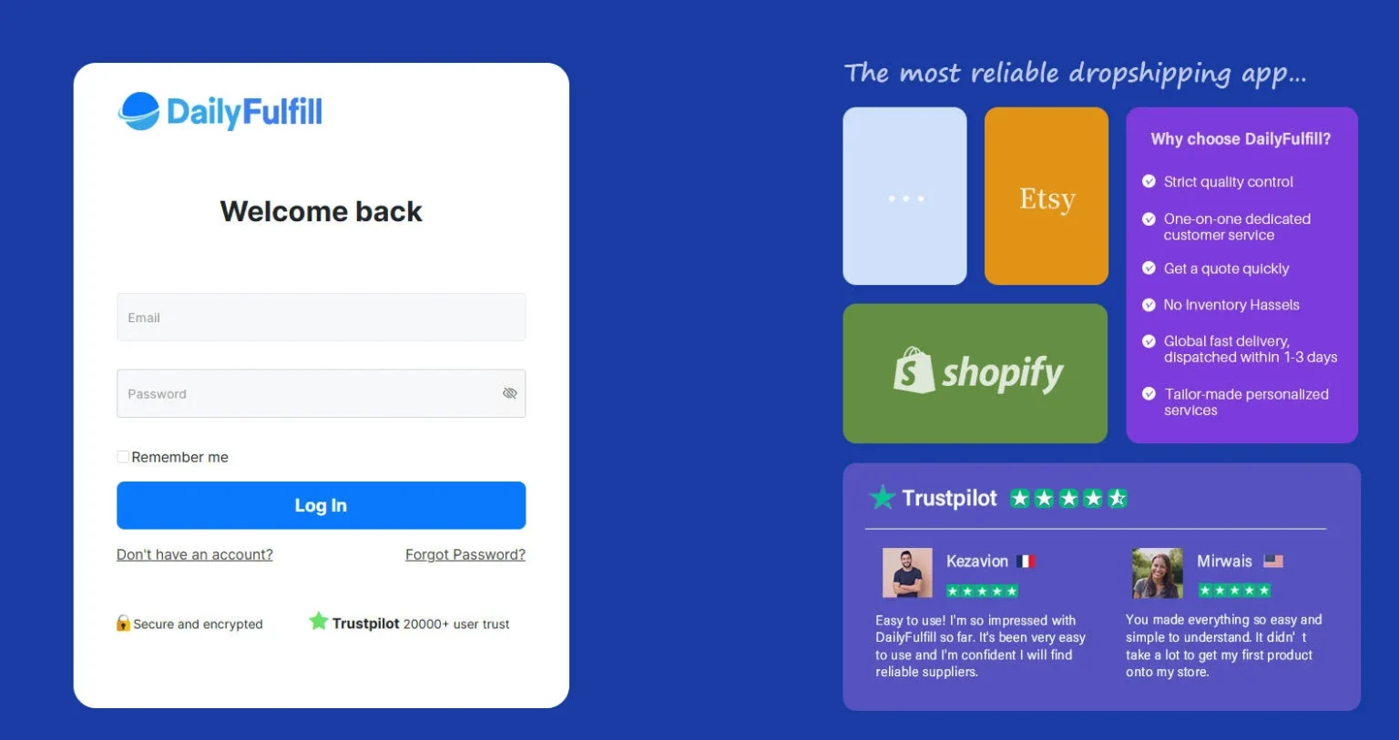 DailyFulfill account aanmeldscherm