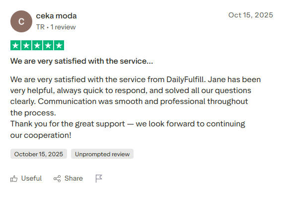 DailyFulfill Trustpilot review — quality inspection and packaging