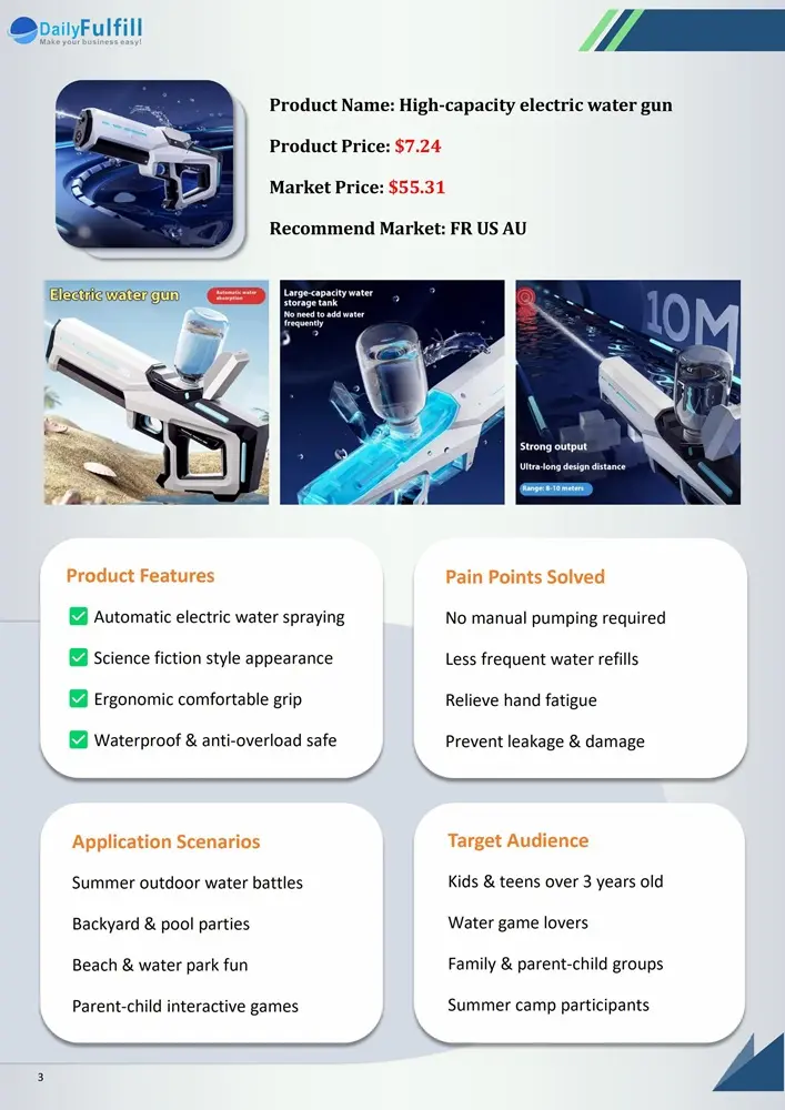 Sample product analysis page