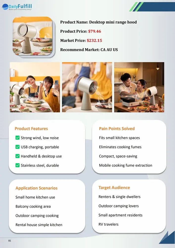 Sample product analysis page